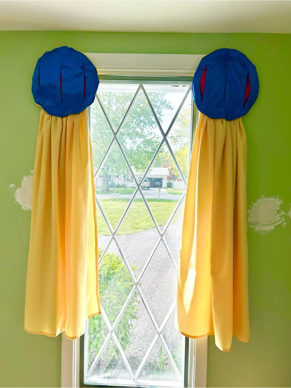 Princess-like Playful Blue & Yellow Window Panels. Set of 4.